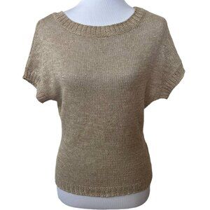 Sea Bleu Womens XS Linen Blend Tan Dolman Style Short Sleeve Fitted Sweater